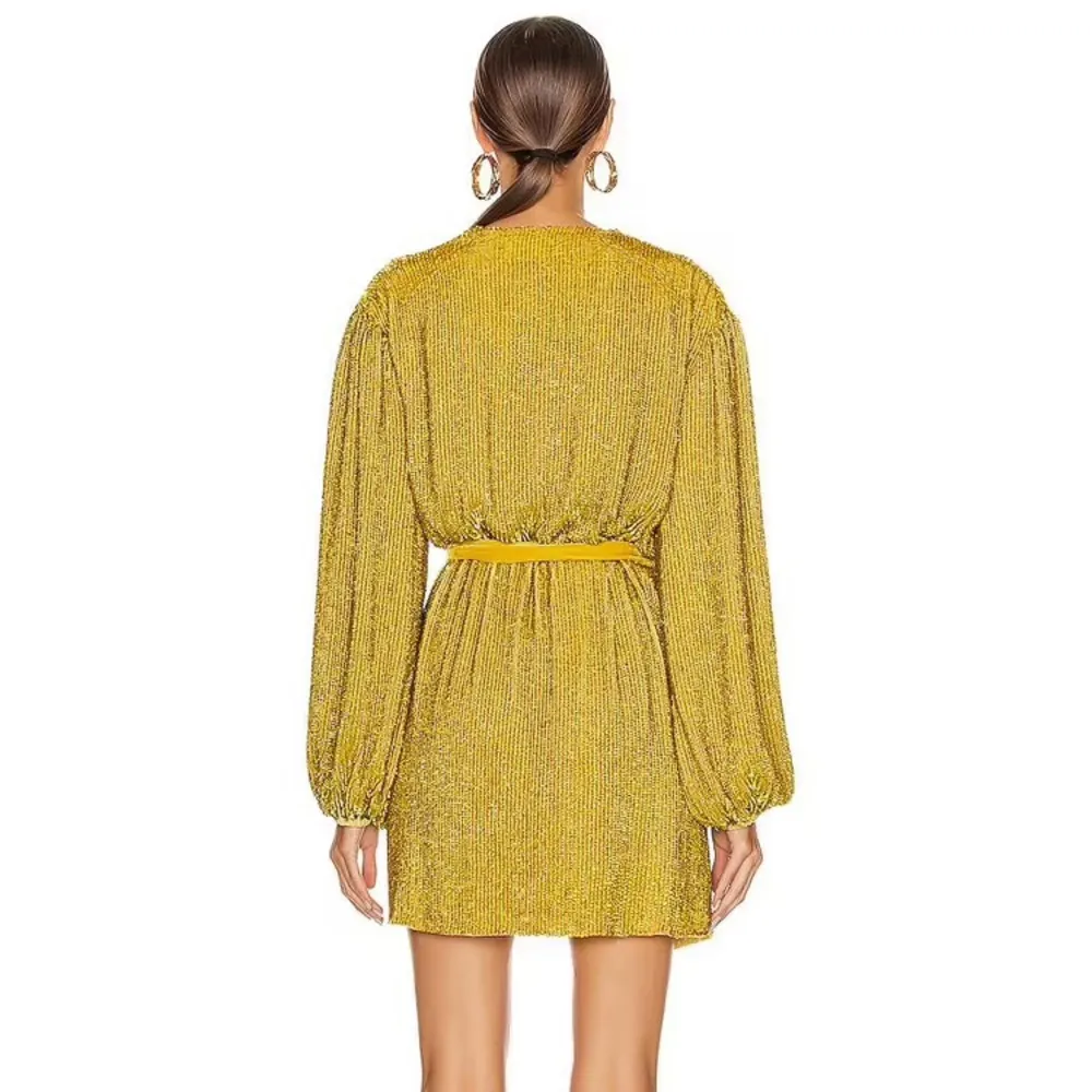 Retrofete Gabrielle Sequin Robe Dress in Gold Size Medium - Image 2
