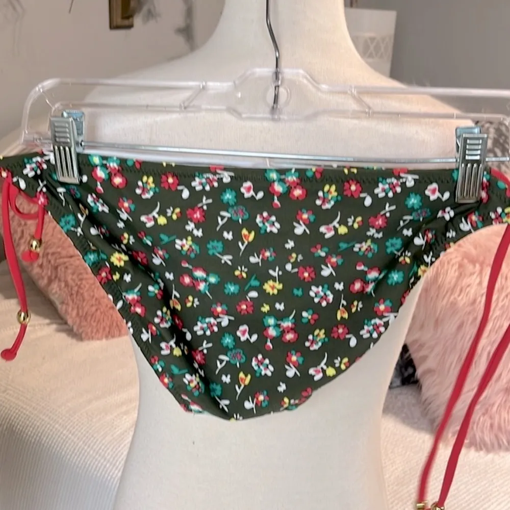 String Bikini Bottoms Floral Striped Reversible - Image 3