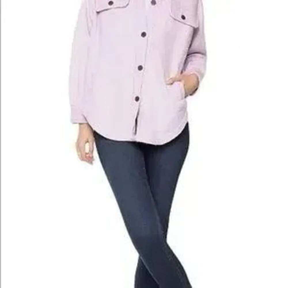 ✨BLACK TAPE Fuzzy Elbow Patch Shacket Shirt Sz Medium Jacket Soft Lilac✨ Purple - Image 5