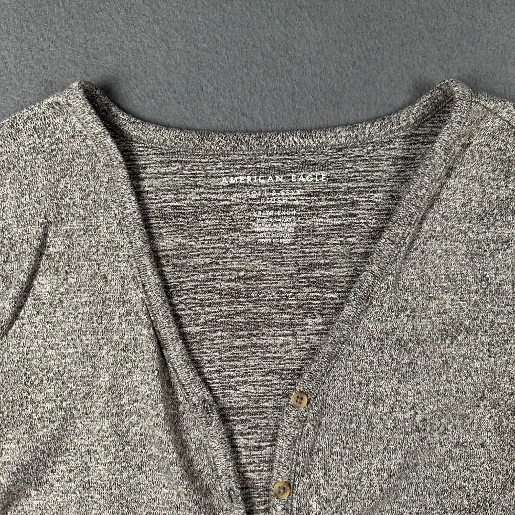 American Eagle XS Soft & Sexy Plus Heather Gray Cropped Long Sleeve Sweater - Image 2