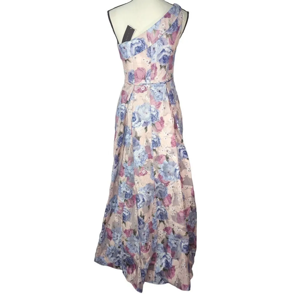 Aidan Mattox‎ Floral Print Crepe One-Shoulder Ball Gown Dress - Image 8