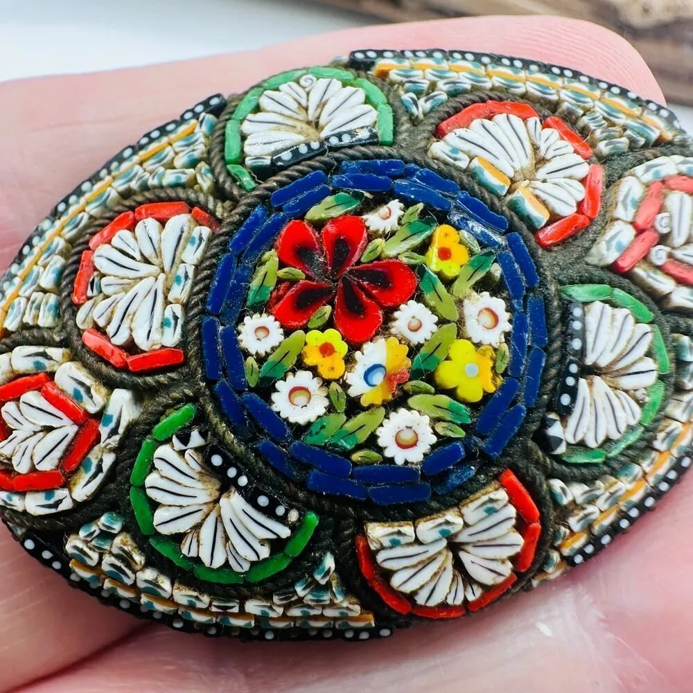 Vintage Italian Micro Mosaic Floral Brooch - Image 4