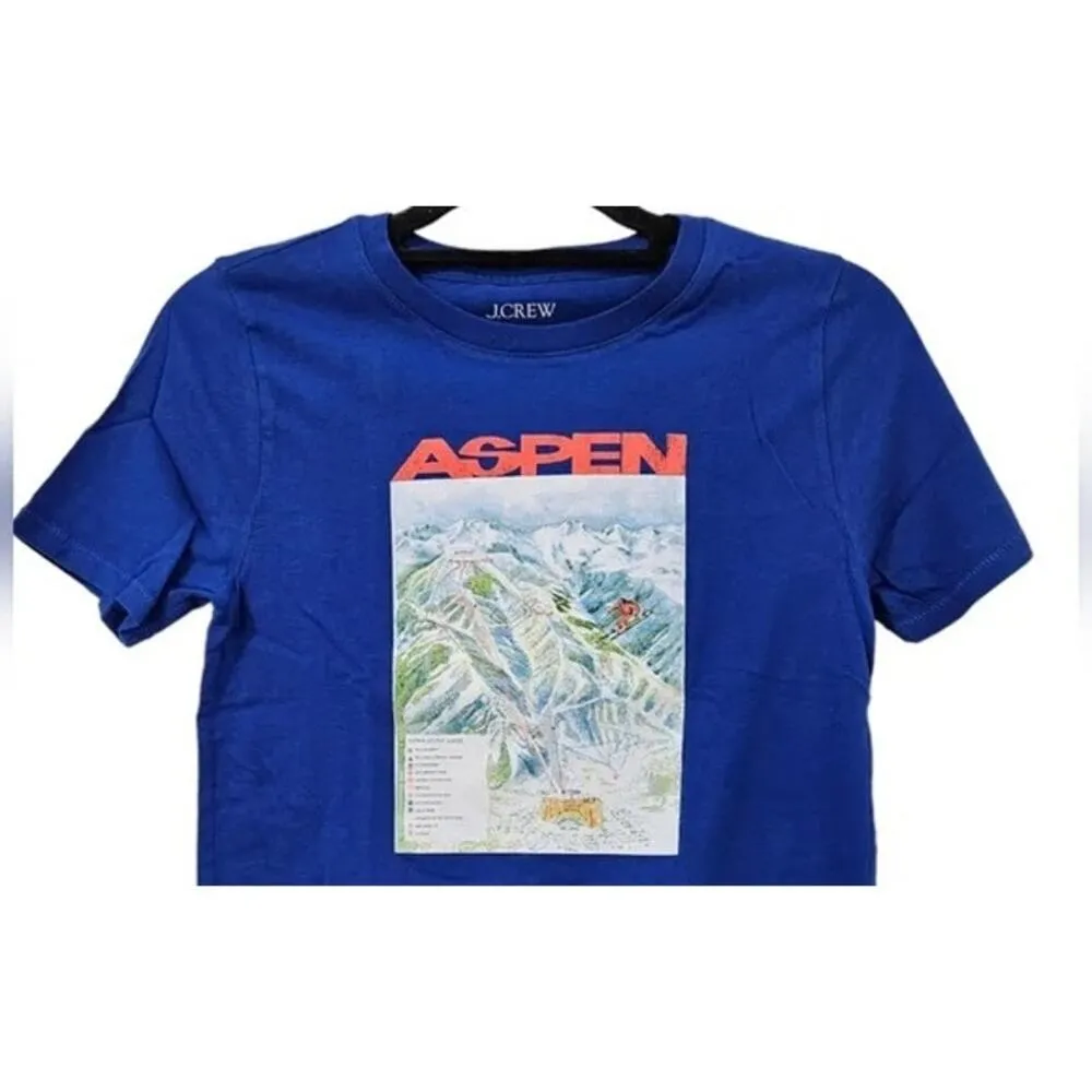 NWT J.Crew Aspen Ski Graphic Short Sleeve Broken In T Shirt XXS Blue White #3006 - Image 4