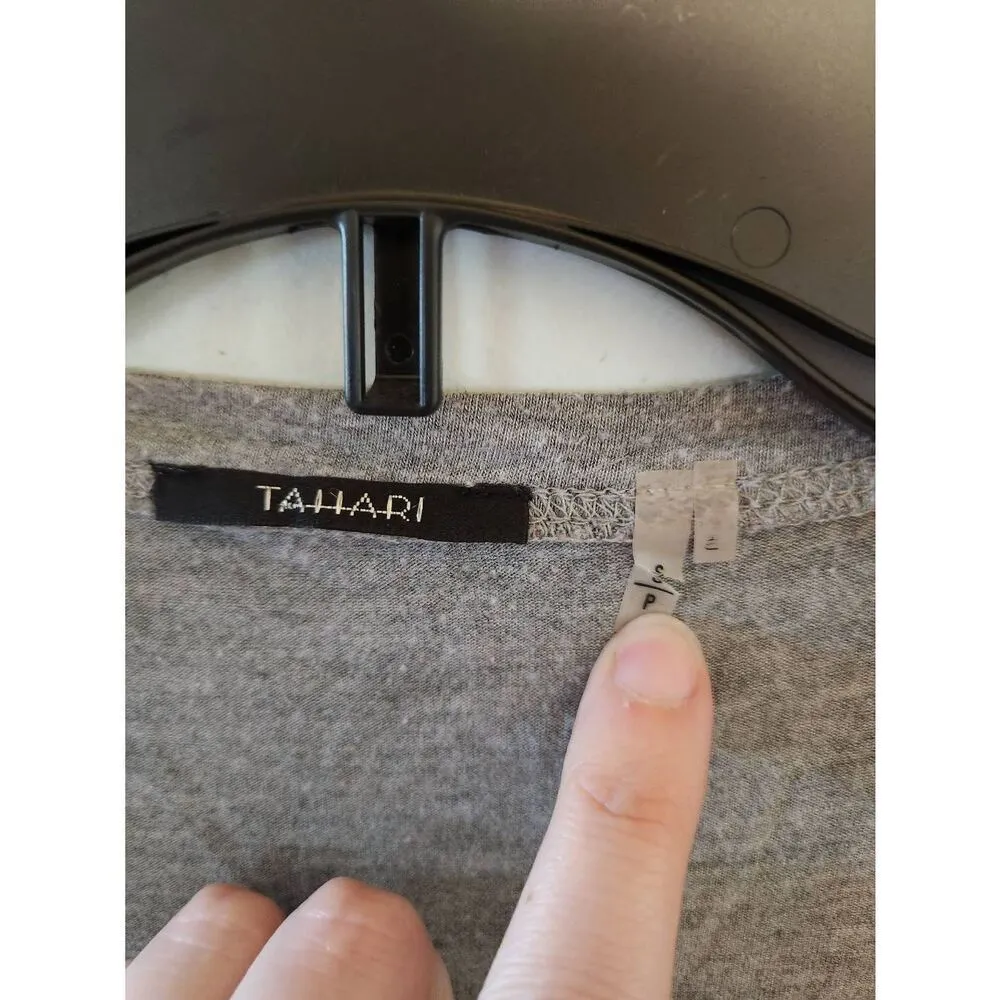 Tahari Womens Top Size S Gray Heathered Short Sleeve Knit Shirt Casual Vneck - Image 2