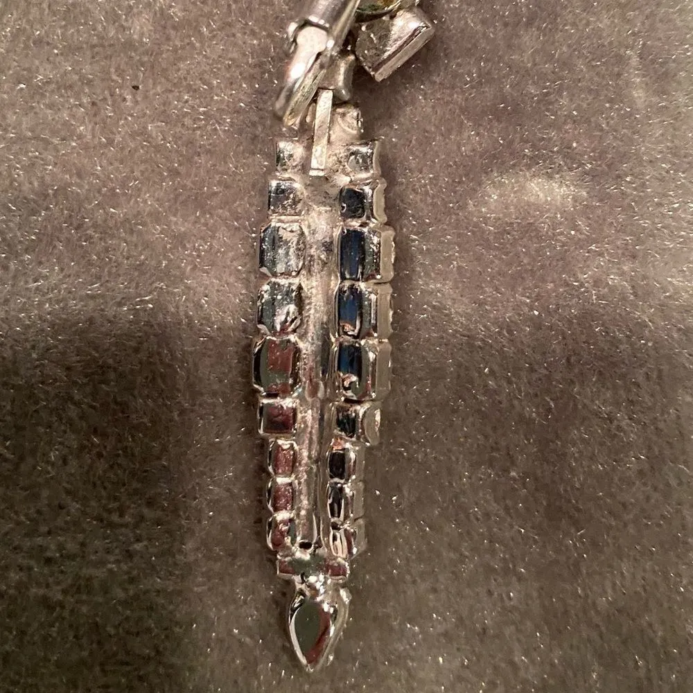 VINTAGE Clip On Rhinestone Drop Earrings Silver - Image 3