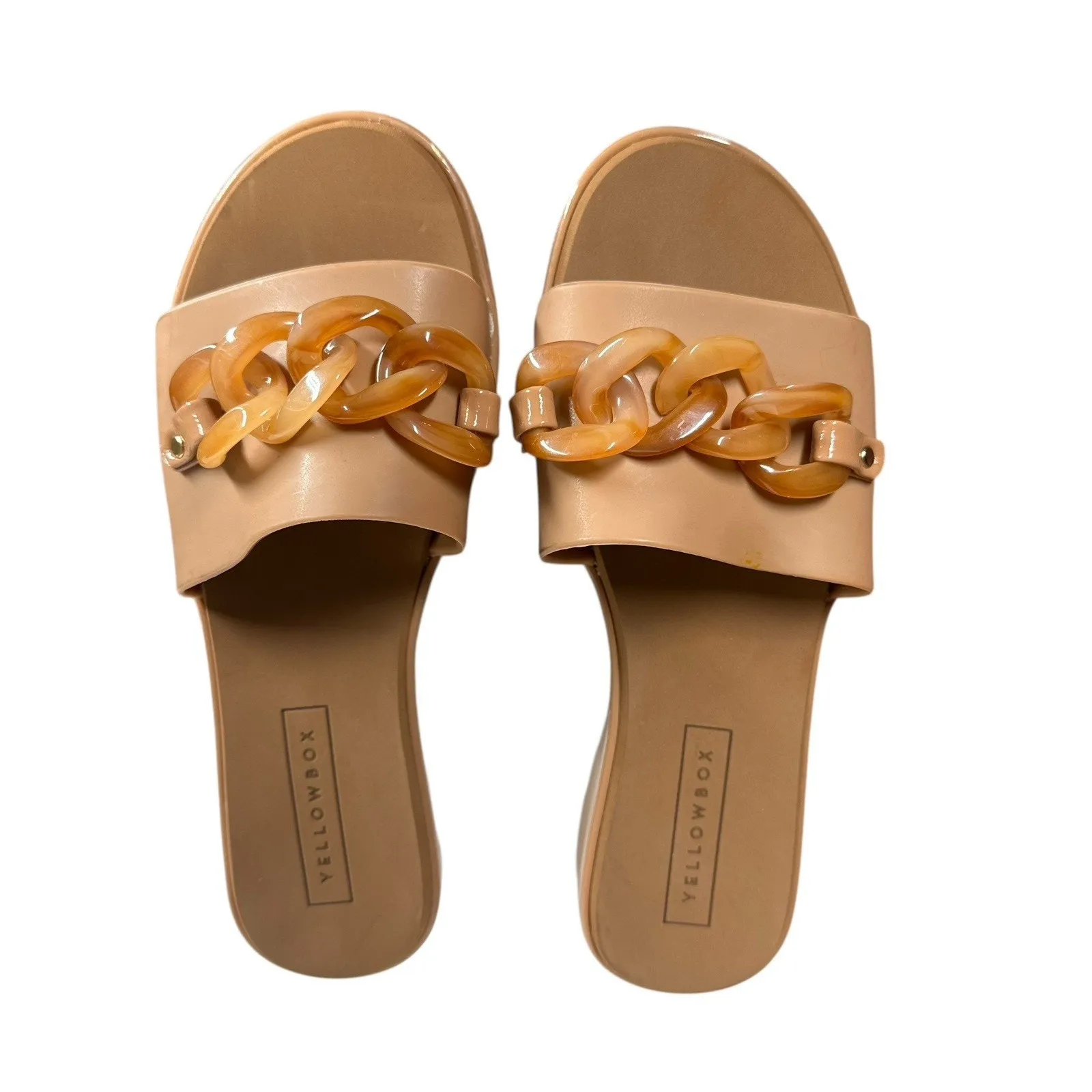 Yellow Box Aulani Jelly Slides Sandals Womens 7 Nude Almond Tan Resin Chain - Image 2