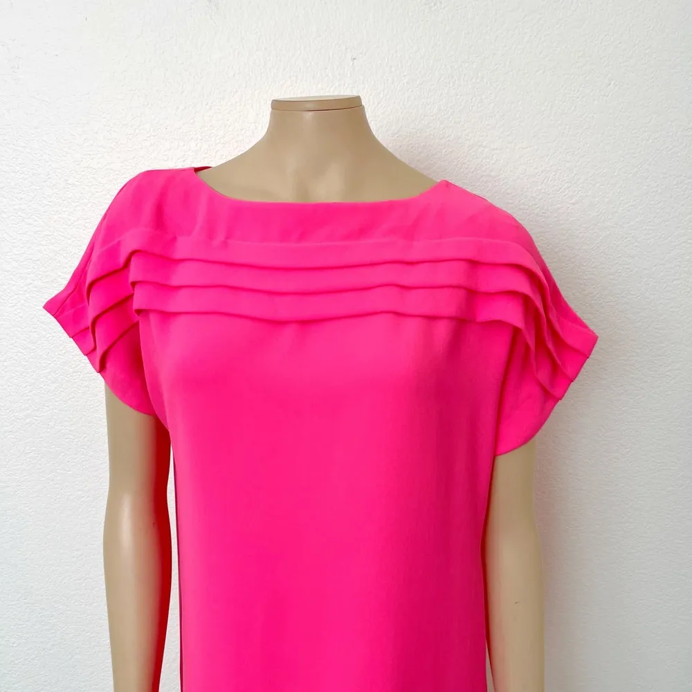 [Trina Turk] Adita Barbie Hot Pink Pleated Ruffle Crew Neck Shift Dress NWT Sz 6 - Image 3