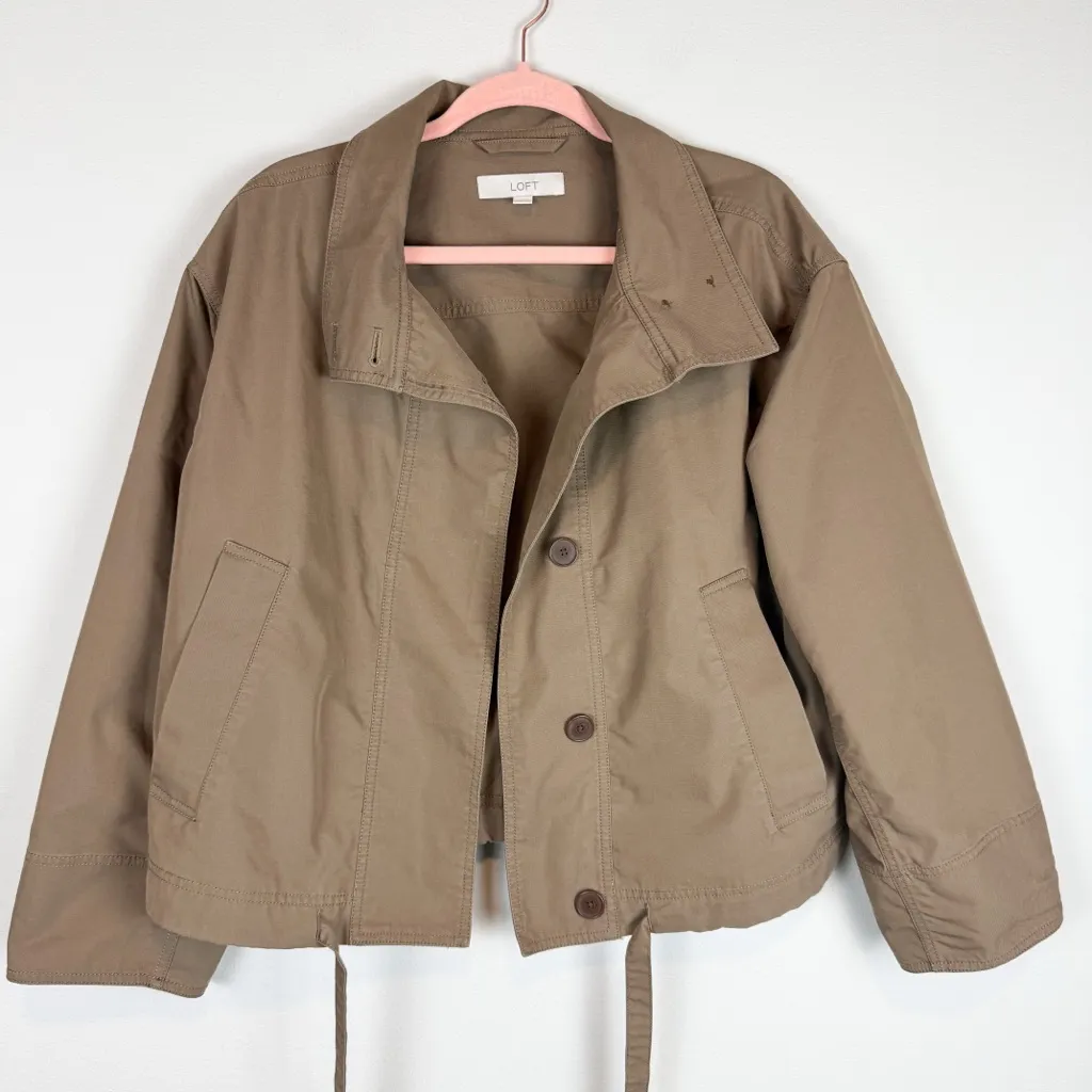 LOFT Twill Anorak Cropped Jacket Neutral Tan Brown Size Small - Image 5