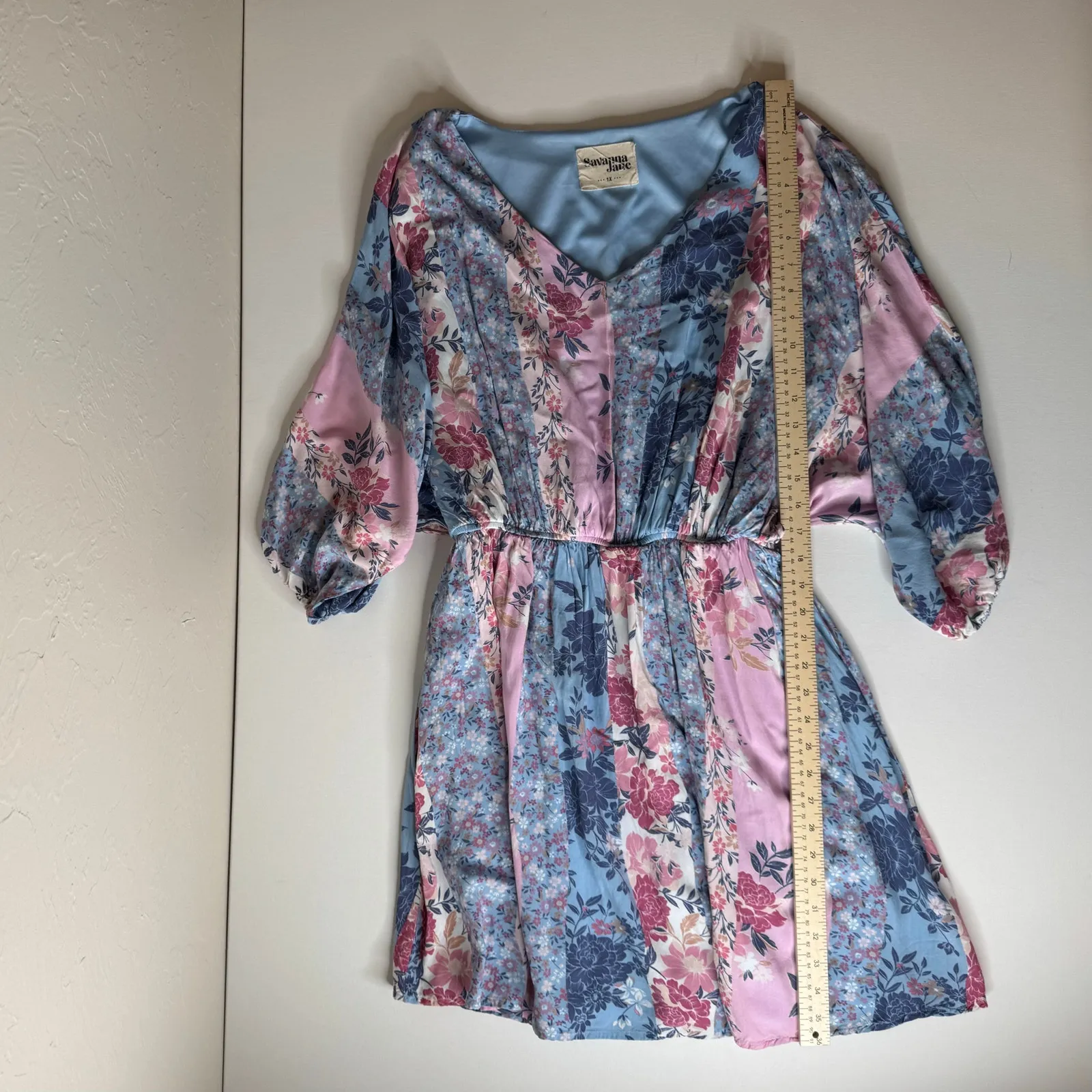 Savanna Jane Patchwork Dress Floral Print Dolman Sleeves Pastel Boho Sz 1X Girly Blue - Image 15