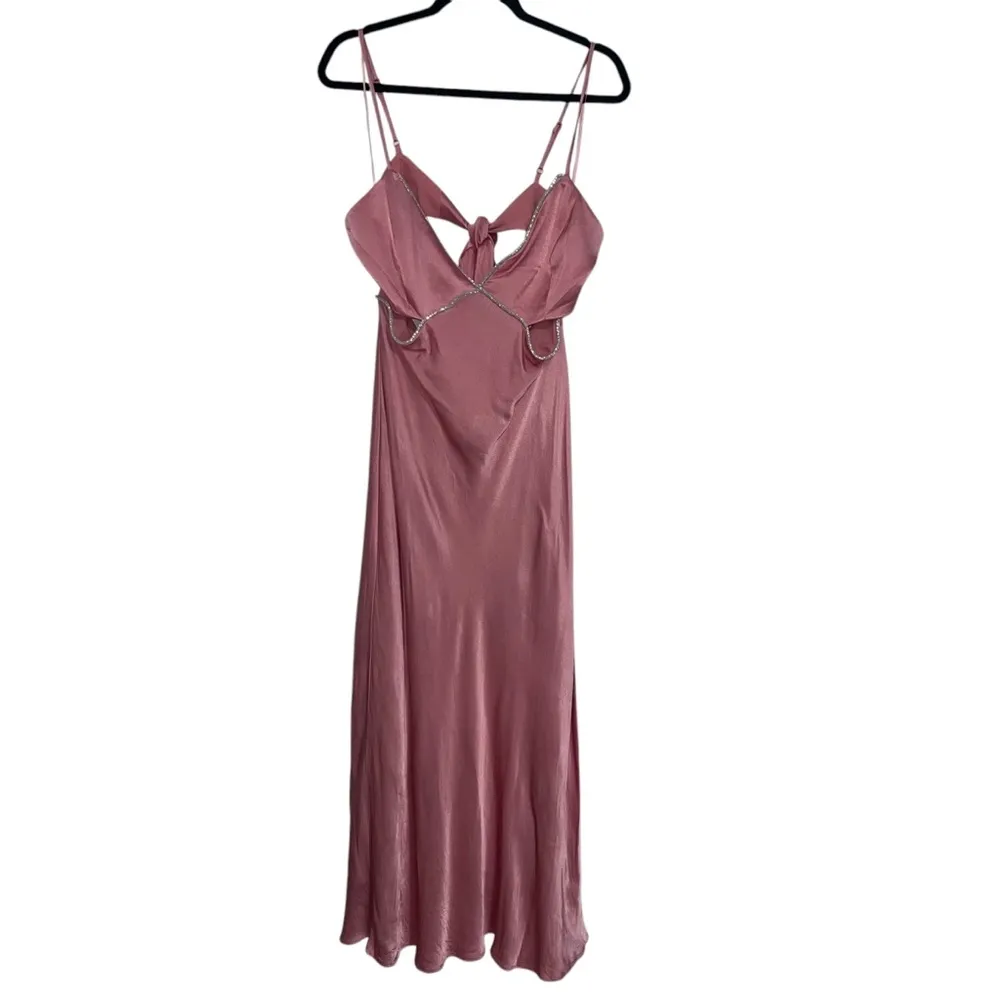 NEW NWT Bardot Rome Diamonte Cutout Slip Dress Maxi Gown In Blush Pink - Image 4