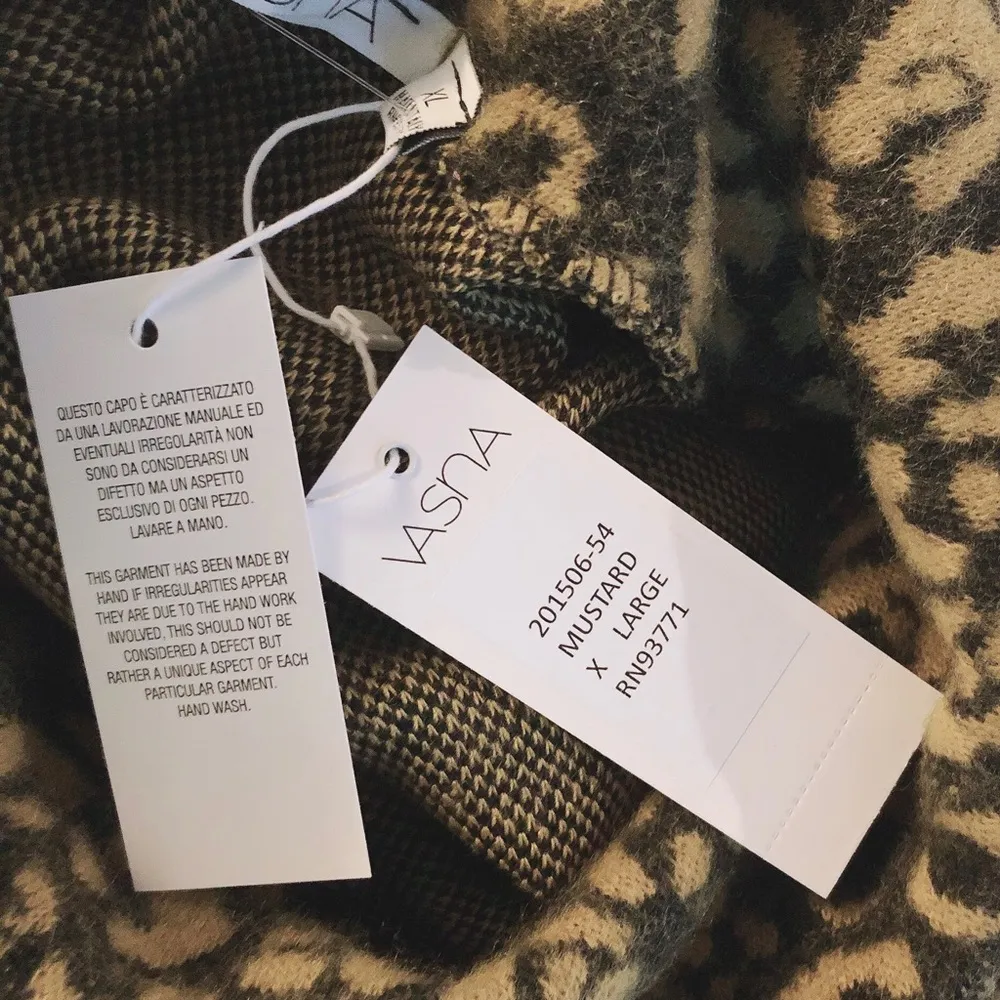 Vasna Leopard Sweater Dress (Made in Italy) Pocket Cowl Neck Mustard Size XL NWT - Image 7