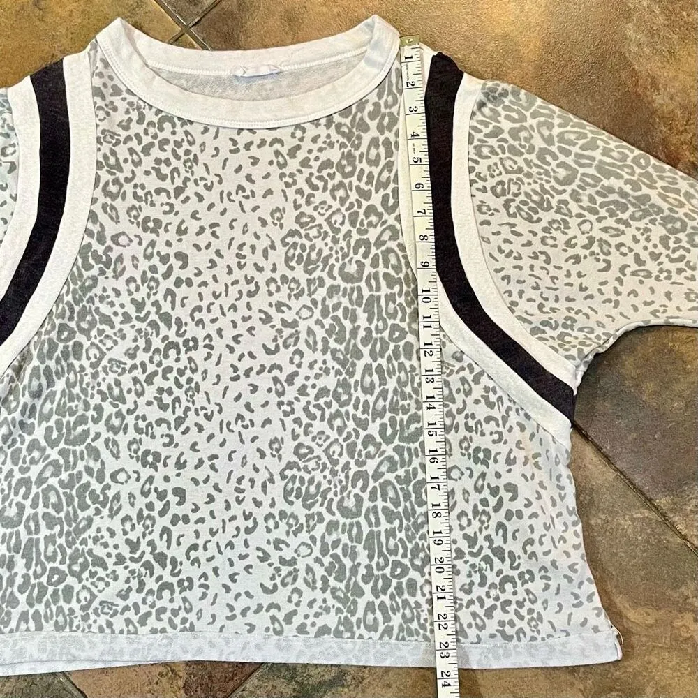 Bucket List Animal Print Leopard Print Striped Sweatshirt Medium Gray - Image 5