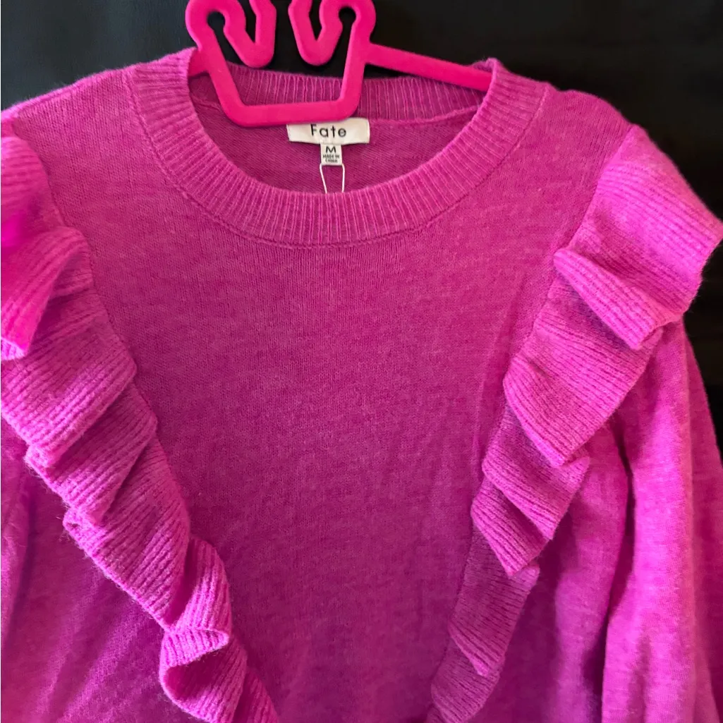 Fate NWT Pink/Purple Sweater Dress with Ruffle Pink Size M - Image 7