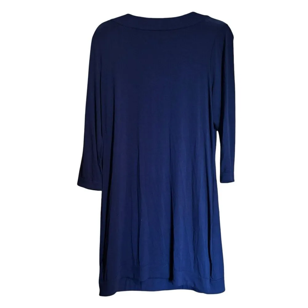 Boden Tunic Dress Womens 10 Blue Floral Embellished Stretch Pullover V Neck - Image 5