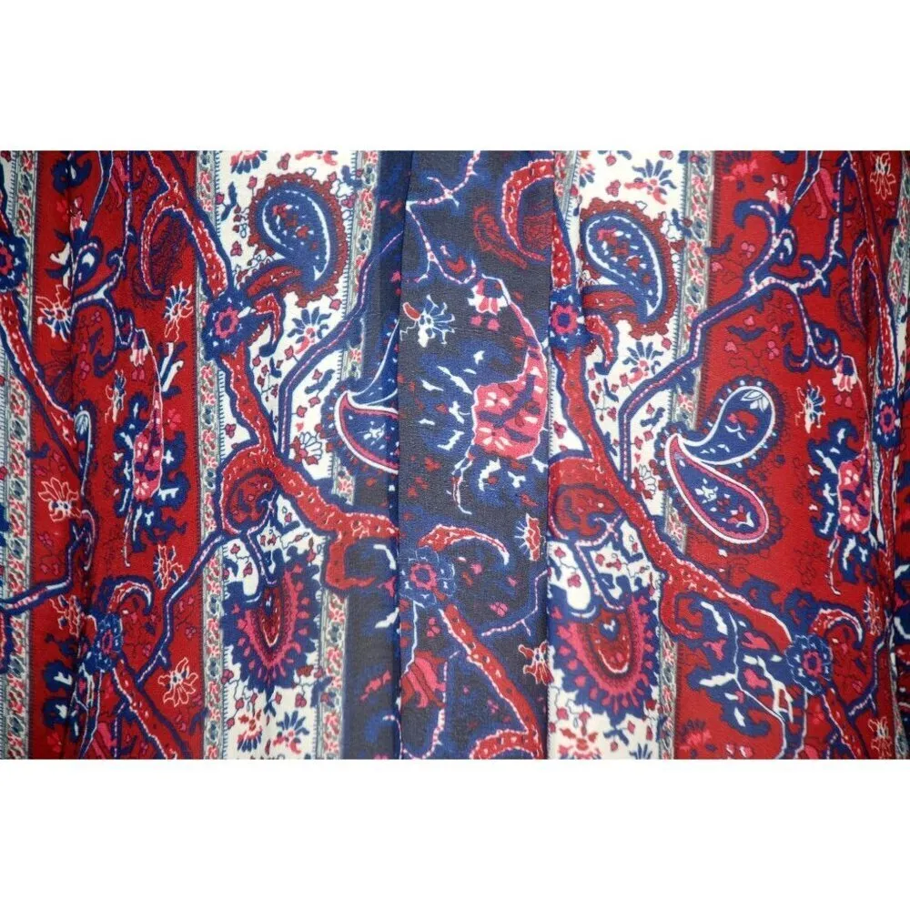 Dressbarn Ladies Red & Blue Blouse Size L Sheer Long Sleeve V-Neck Paisley Print - Image 3