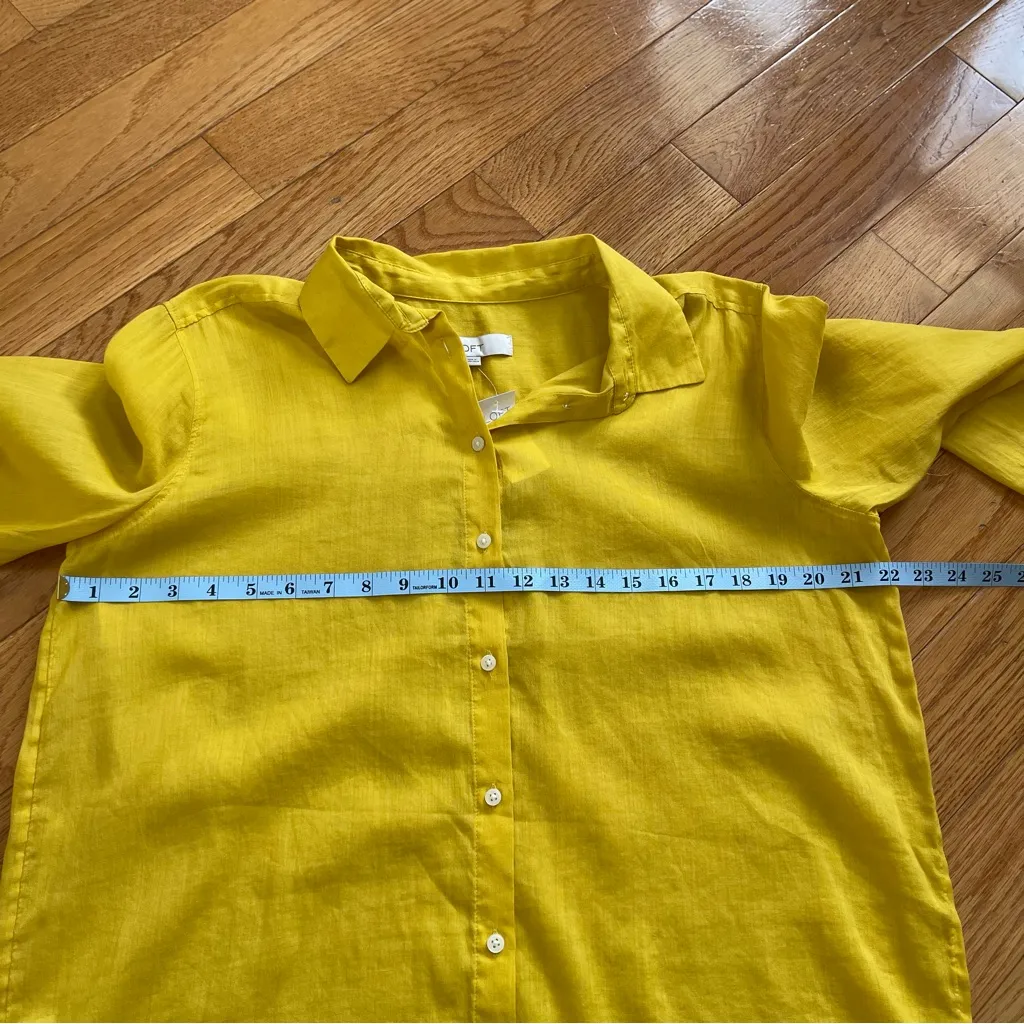 LOFT Cotton Blend Voile Buttondown Shirt Blouse Top Yellow Collared Sz Large - Image 10