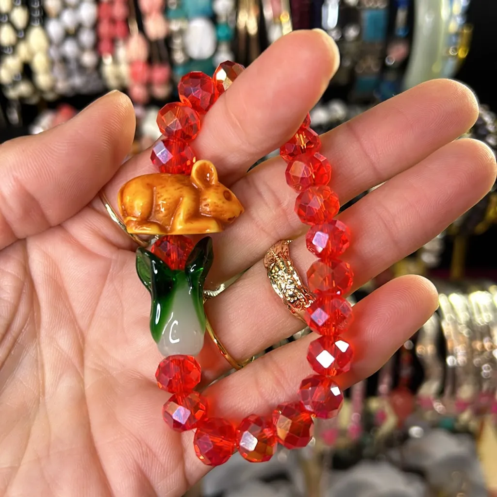 191A. Austrian Crystal Rabbit Handmade Bracelet Red - Image 2