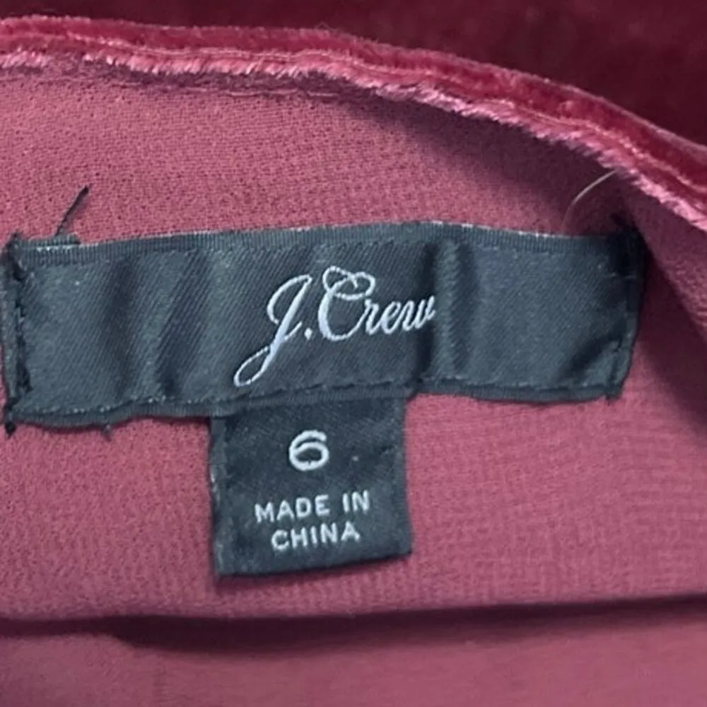 J.Crew Women's Red Velvet Velour V-Neck Long Sleeve Peplum Wrap Blouse Top 6 - Image 4