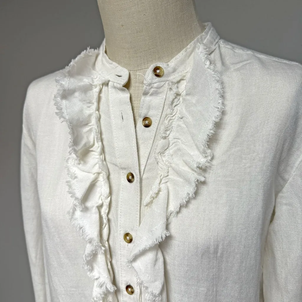 Anthro l Pilcro Ruffled Placket Shirt White - Image 3