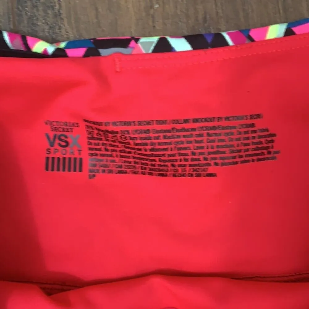 Victoria’s Secret VSX Sport High-Waisted Neon Triangles Pink/Black Leggings - Image 2