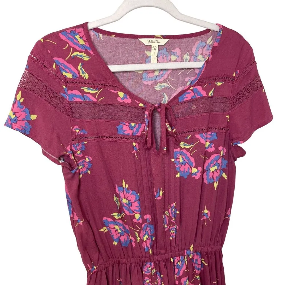 Matilda Jane Art Class Floral Keyhole Tie Dress Size Medium Short Sleeve Pink - Image 3