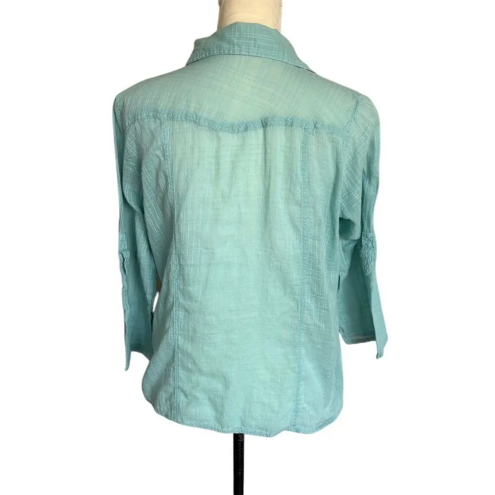 Eden & Olivia Women's 3/4 Sleeve Button-Up Shirt Blue Petites L Casual - Image 2
