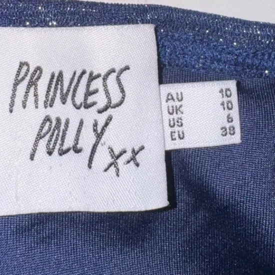 PRINCESS POLLY Navy Sparkle Long‎ Sleeve Ruched Bodycon Mini Dress US 6 - Image 8