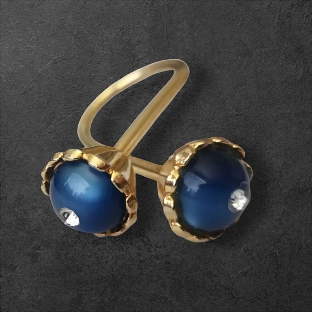 Vintage Women's Gold Toned Blue Pearly‎ Stone Rhinestone Diamond Scarf Brooch - Image 2