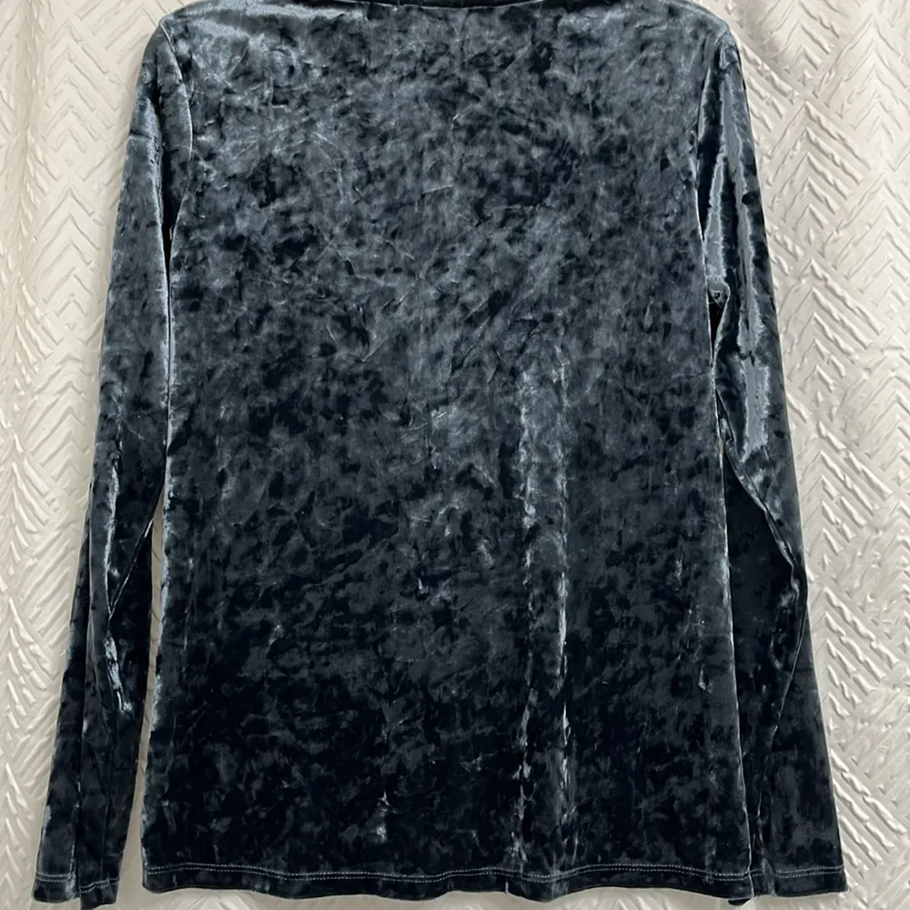 Pleione Navy Blue Velvet Twist Front Long Sleeve Top Size Small - Image 2