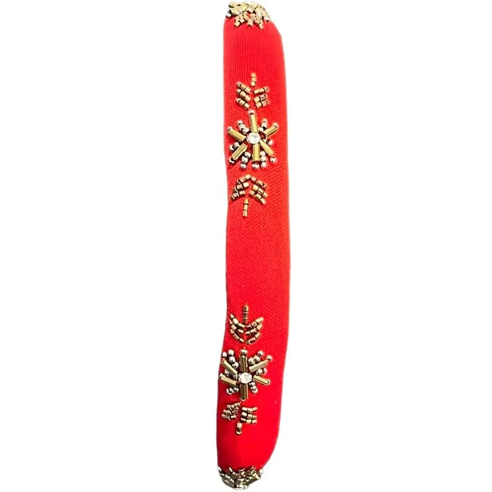 Macy’s Red BEJEWELED HEADBAND Beads Crystals Jeweled Red Fabric New No Tags! - Image 5