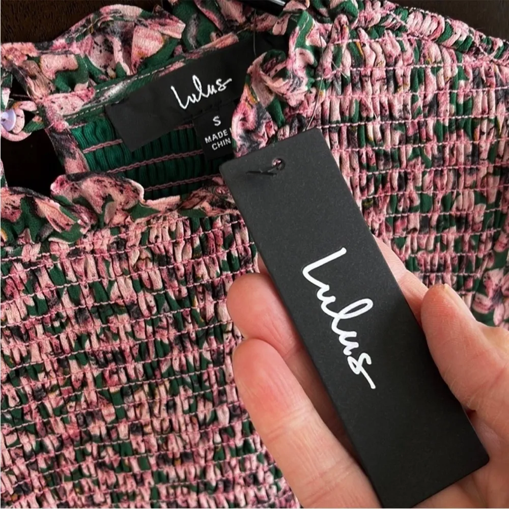 NWT Lulu's Floral Forever Green and Pink Smocked Skater Dress - Image 10