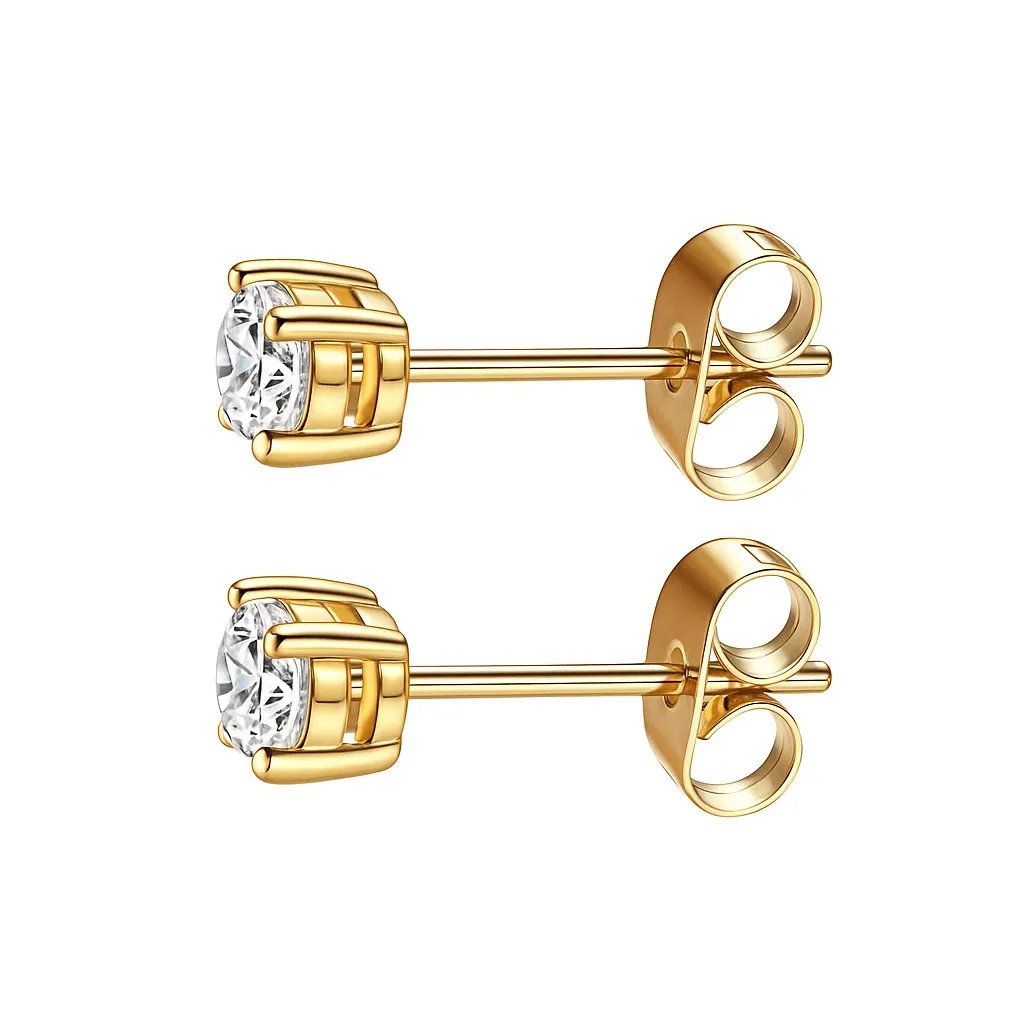 14K Gold Plated 4mm CZ Stud Earrings – Classic Clear Cubic Zirconia Posts - Image 3