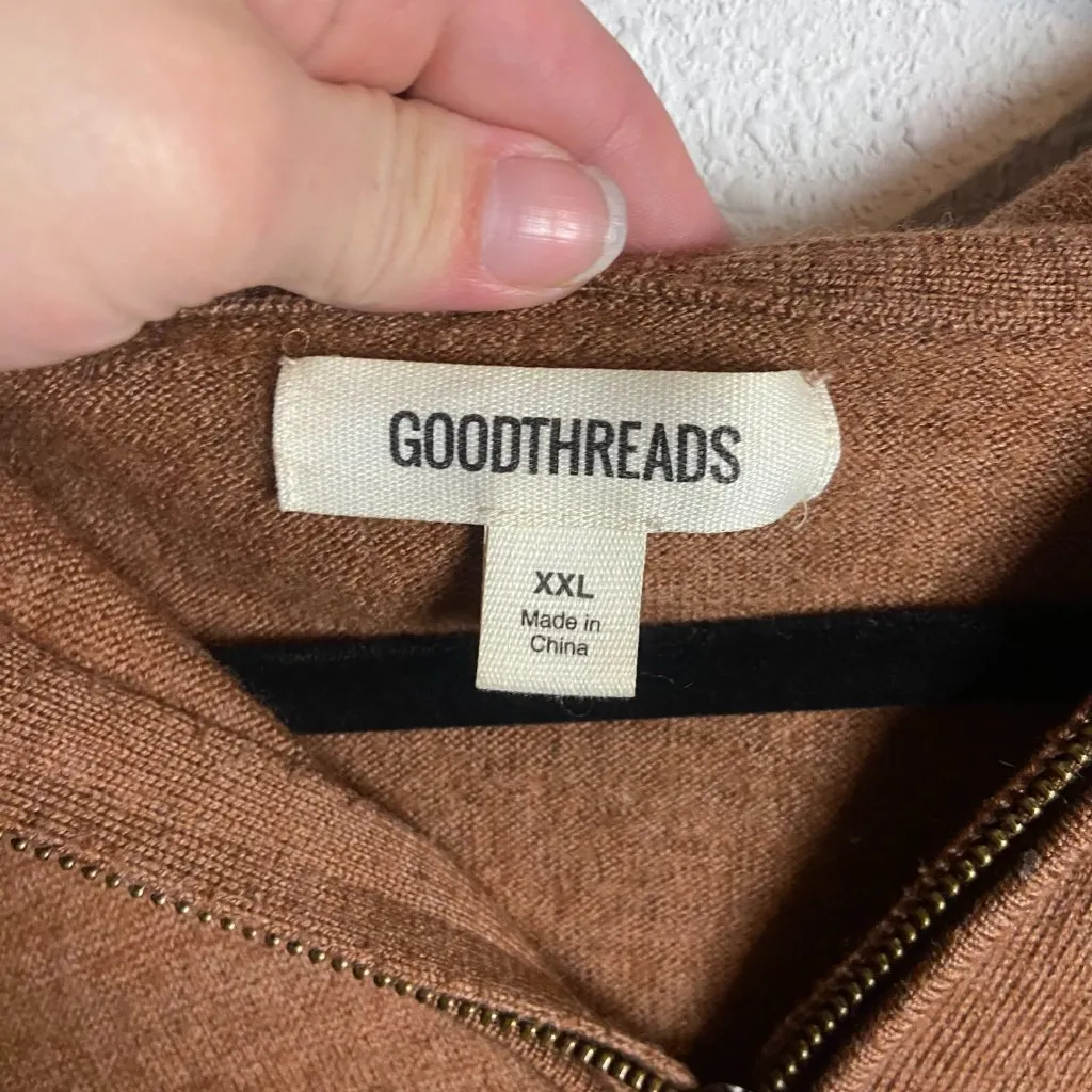 Goodthreads Size Xxl Brown Full Zip Hoodie Sweater Wool Blend Neutral Minimalist - Image 5