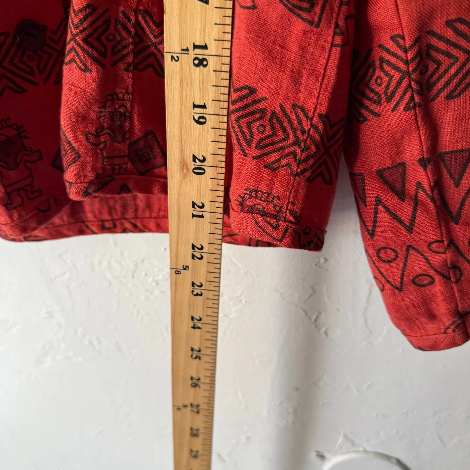 Chico’s 100% Linen Aztec Tribal Print Button Up Shirt Red‎ Black Size 0 XS - Image 7