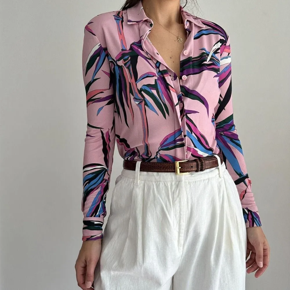 Emilio Pucci Blouse Womens 2 Pink Abstract Printed Long Sleeve Button Down Top - Image 3