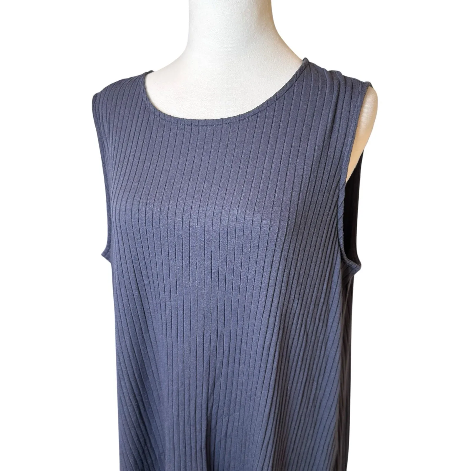 J Jill Wearever Collection Plus Tunic Top Blue Ribbed Sleeveless 1X Lagenlook - Image 2