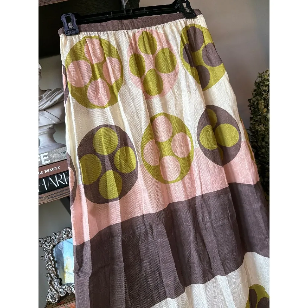 Adriana Degreas Giardino Linen Silk Long Skirt Unique Womens Size Small Brown - Image 8