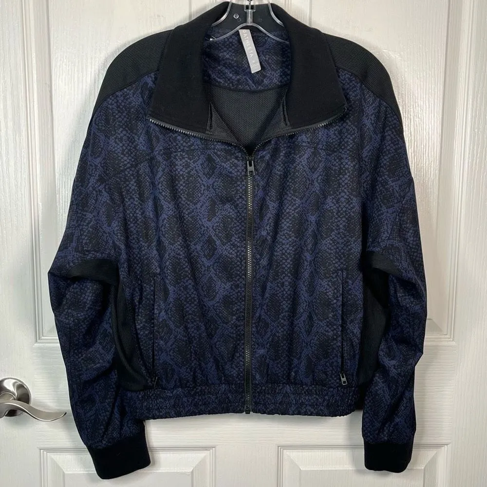 Athleta Sz M Brooklyn Bomber Jacket Blue Black Snakeskin Print - Image 12