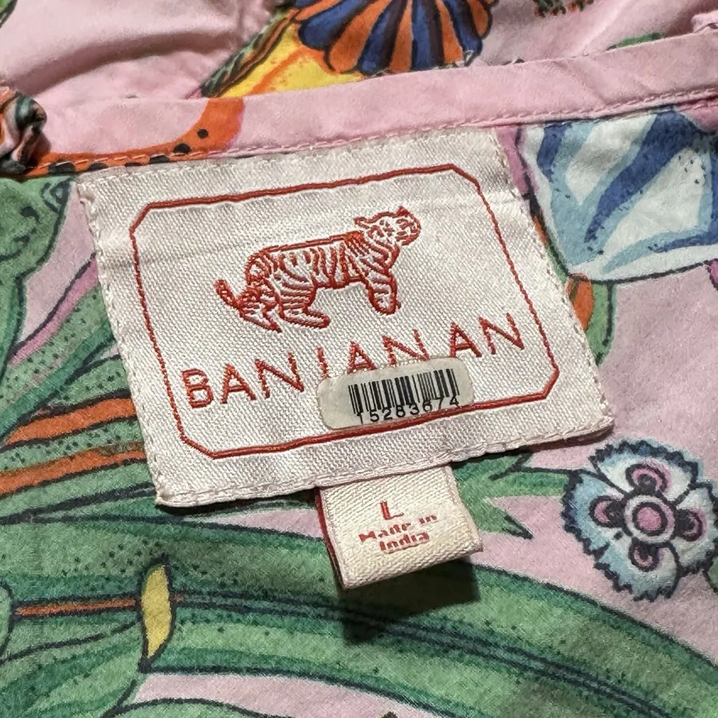 Banjanan Scorpio Dress Tree Of Life Pink Multi Mini Ruffle Tiered LG Poplin EUC - Image 11