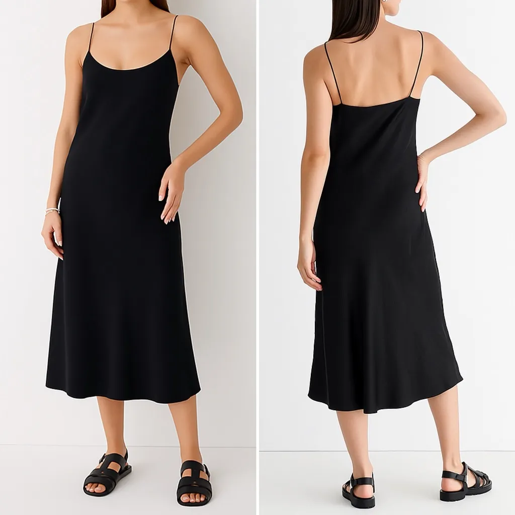 J. Crew Gwyneth Cupro Blend Slip Dress Size 12 Black Midi Sheath Minimalist Y2K - Image 10