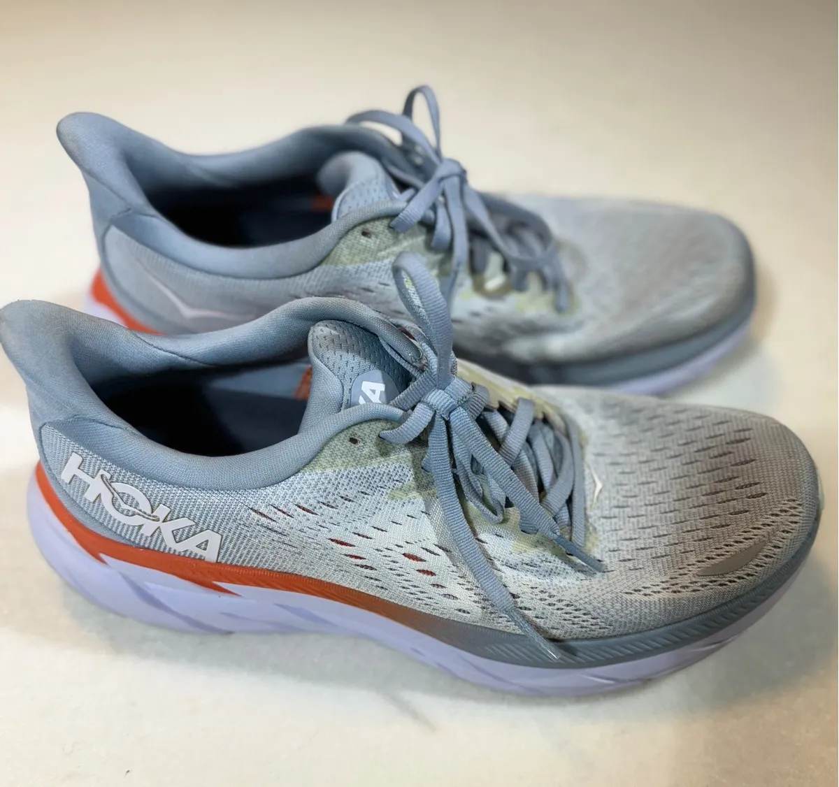 Hoka Clifton 8 Women's Running Shoes Gray Orange Low Top Comfort Sneakers - Image 1