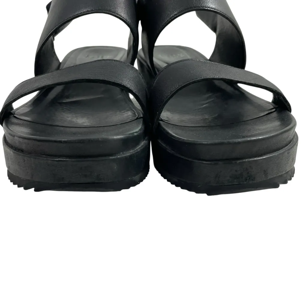 Eileen Fisher Wedge Sandal Women's Sz 9 Black Tumbled Leather Hook‎ Loop Closure - Image 9