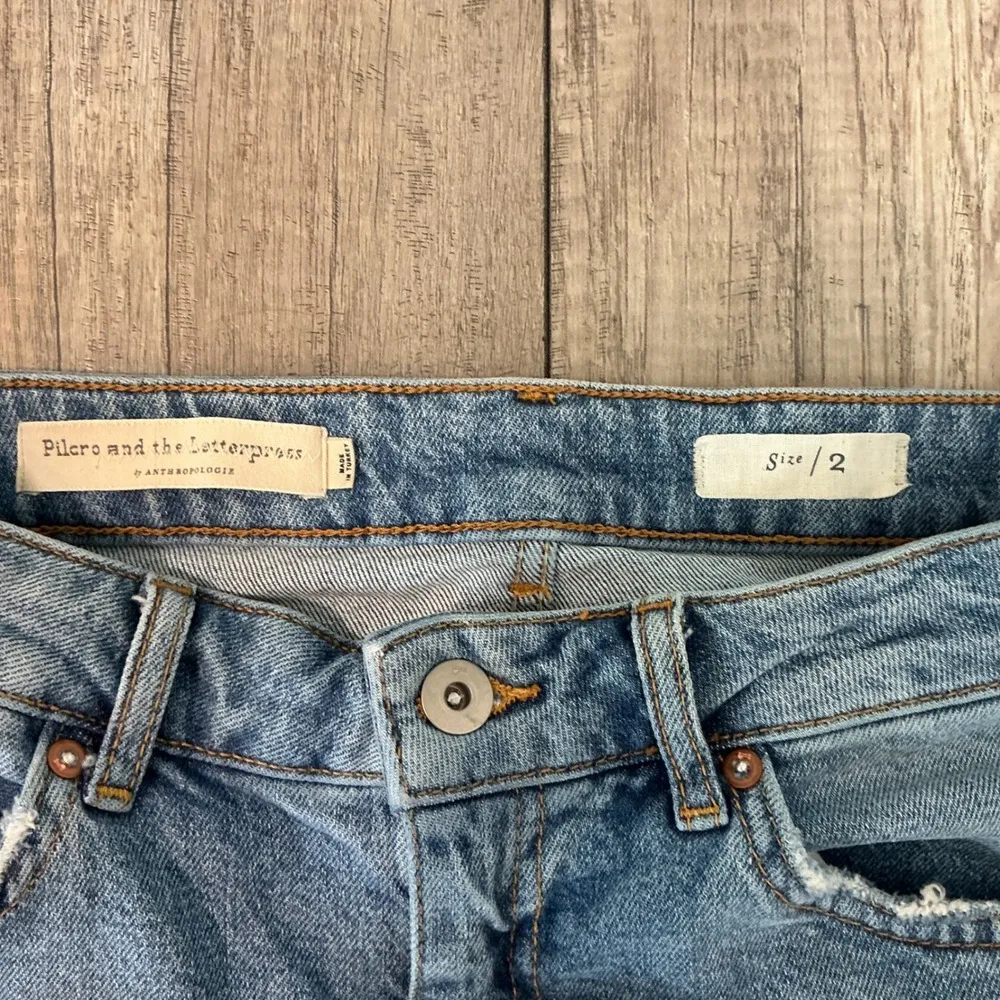 Pilcro Denim Skirt Pencil Distressed Fray Hem Stretch‎ Blue Size 2 - Image 3