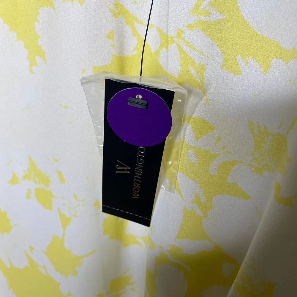 Worthington Long Sleeve Ruffle Keyhole Back Watercolor Blouse Yellow White XXL - Image 7