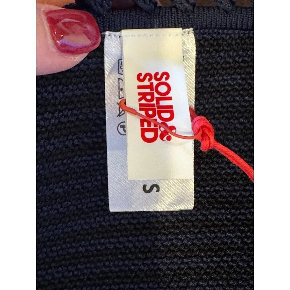 Solid & Striped Navy Blue Black Knit Crochet Tie Side The Clara Bikini Bottom S - Image 7