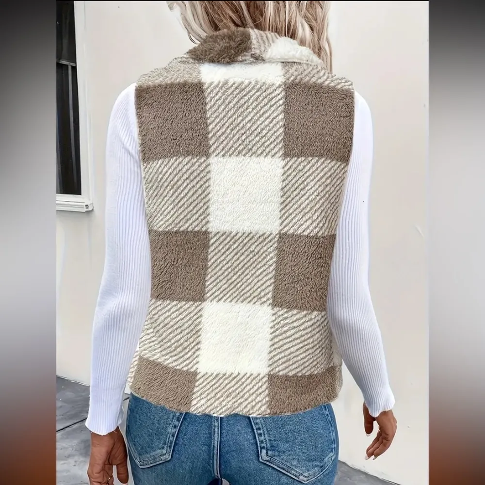 Cozy plaid open cardigan vest NEW - Image 2