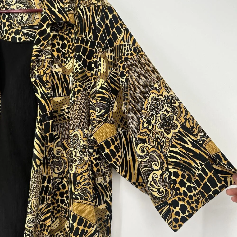 Vintage Notations Art To Wear Top Gold Leopard Paisley Print Layered Look Sz 3X - Image 3