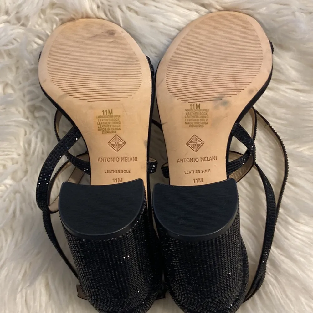 ANTONIO MELANI SANDALS SIZE 11 BNWOT LEATHER SOLE COLOR BLACK HEEL 4” STABLE - Image 8