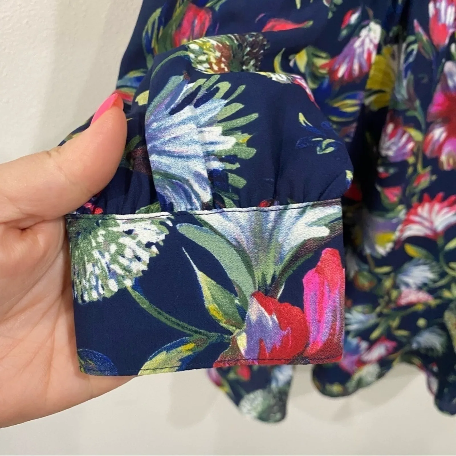 J Crew  Long Sleeve Flouncy Hem Dress Painted Floral Size 00 - Image 6