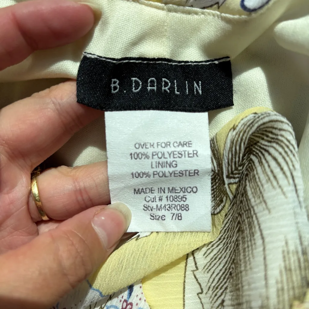 Vintage 90s Y2K B. Darlin Cowl Neck Yellow Floral Short Cap Sleeve Midi Dress - Image 6